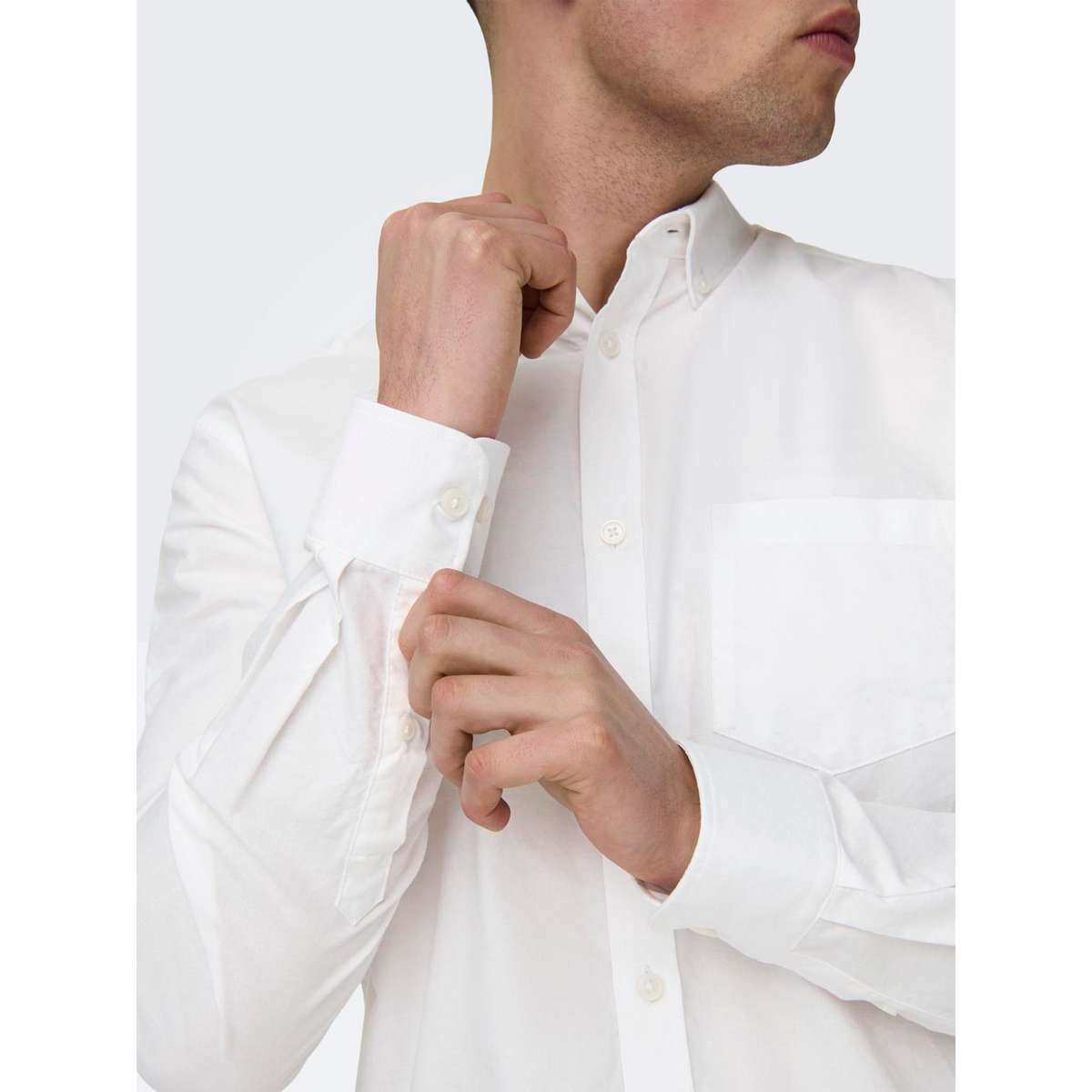 ONLY & SONS MEN΄S SLIM FIT COTTON ALVARO LONGSLEEVE OXFORD SHIRT WHITE - Λευκό - S
